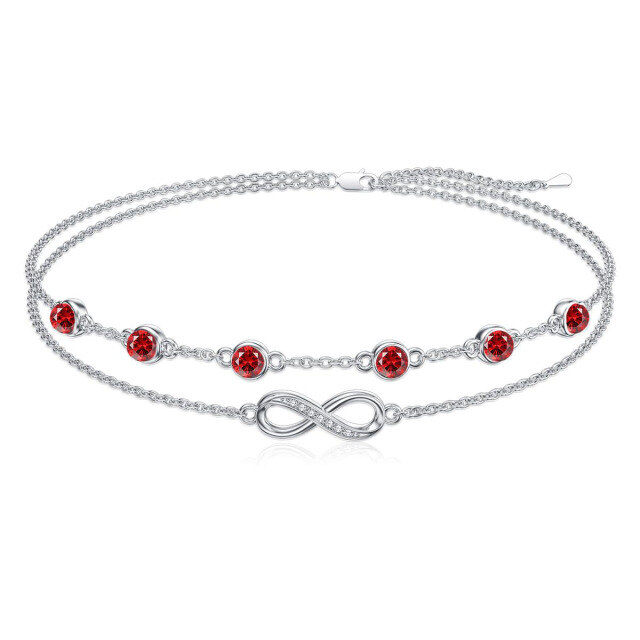 Sterling Silver Cubic Zirconia July Birthstone Infinity Symbol Multi-layered Anklet-1