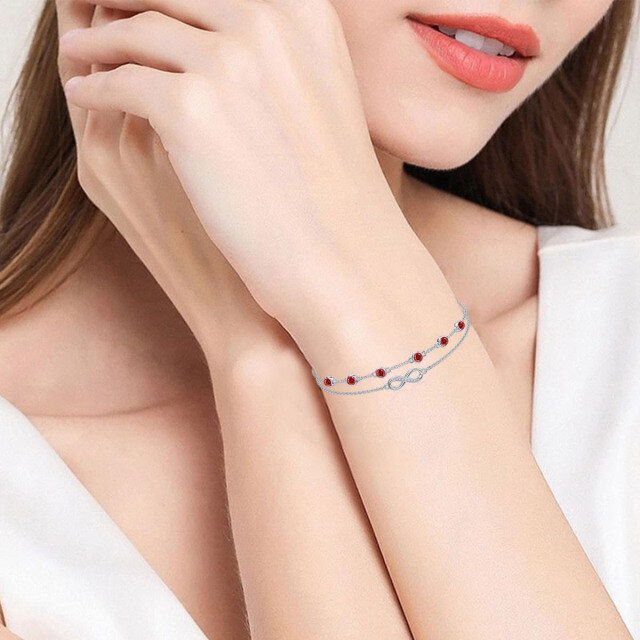 Cavigliera multistrato con simbolo dell'infinito e pietra portafortuna di luglio in argento sterling con zirconia cubica-2