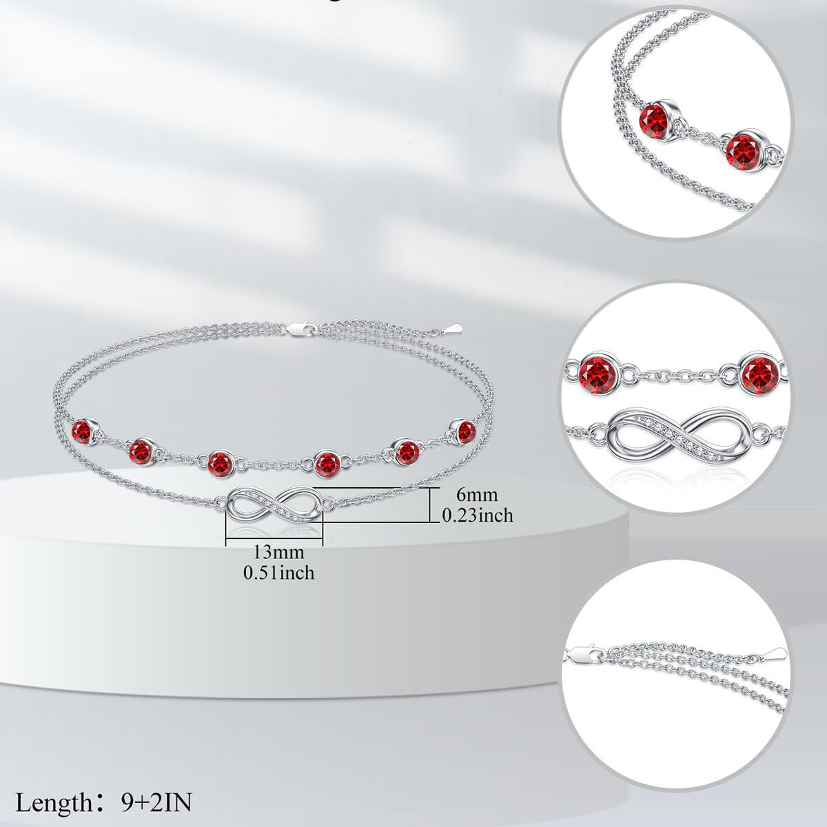 Bracelet de cheville multicouche en argent sterling avec pierre de naissance du mois de juillet et symbole de l'infini-4