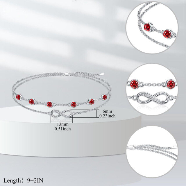 Cavigliera multistrato con simbolo dell'infinito e pietra portafortuna di luglio in argento sterling con zirconia cubica-4