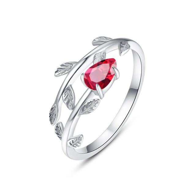 Sterling Zilveren Juli Geboortesteen Peer Cubic Zirconia Bladeren Open Ring-1