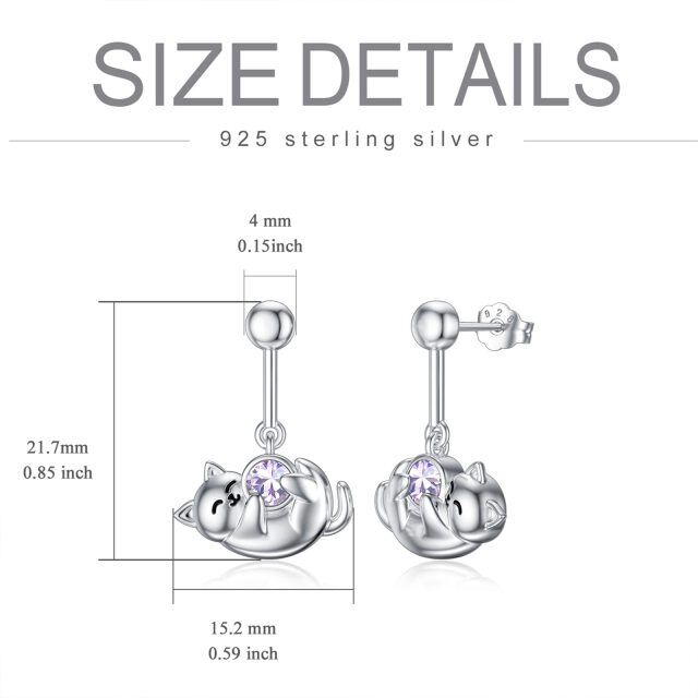 Sterling Silver June Birthstone Cubic Zirconia Cat Stud Earrings for Girls Women-4