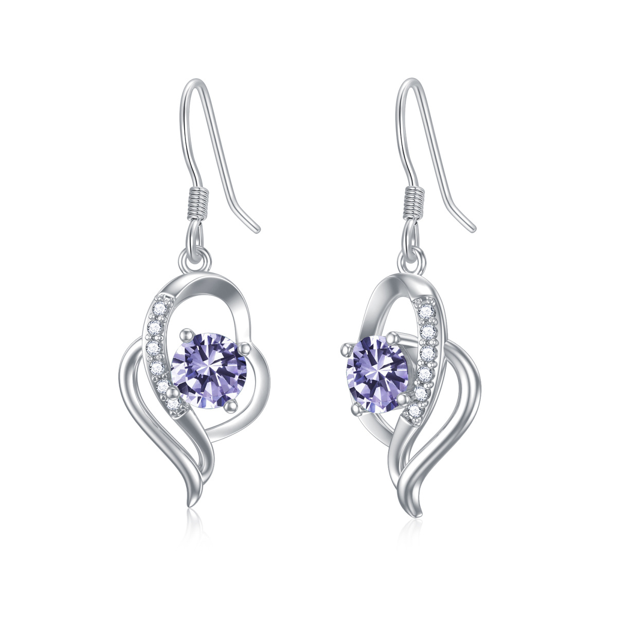 Boucles d'oreilles pendantes en argent sterling avec pierre de naissance de juin et cristal en forme de cœur pour filles et femmes-1