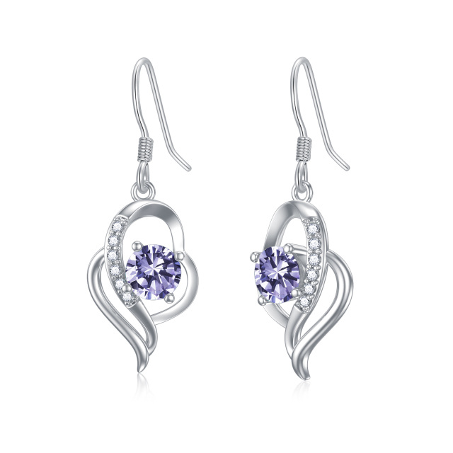 Sterling Silver June Birthstone Crystal Heart Drop Earrings for Girls Women-1