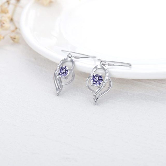 Sterling Silver June Birthstone Crystal Heart Drop Earrings for Girls Women-4