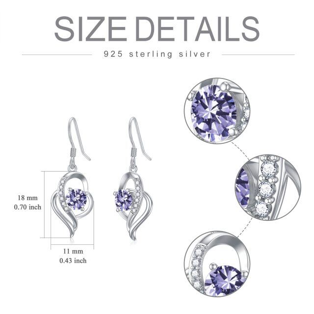 Sterling Silver June Birthstone Crystal Heart Drop Earrings for Girls Women-5