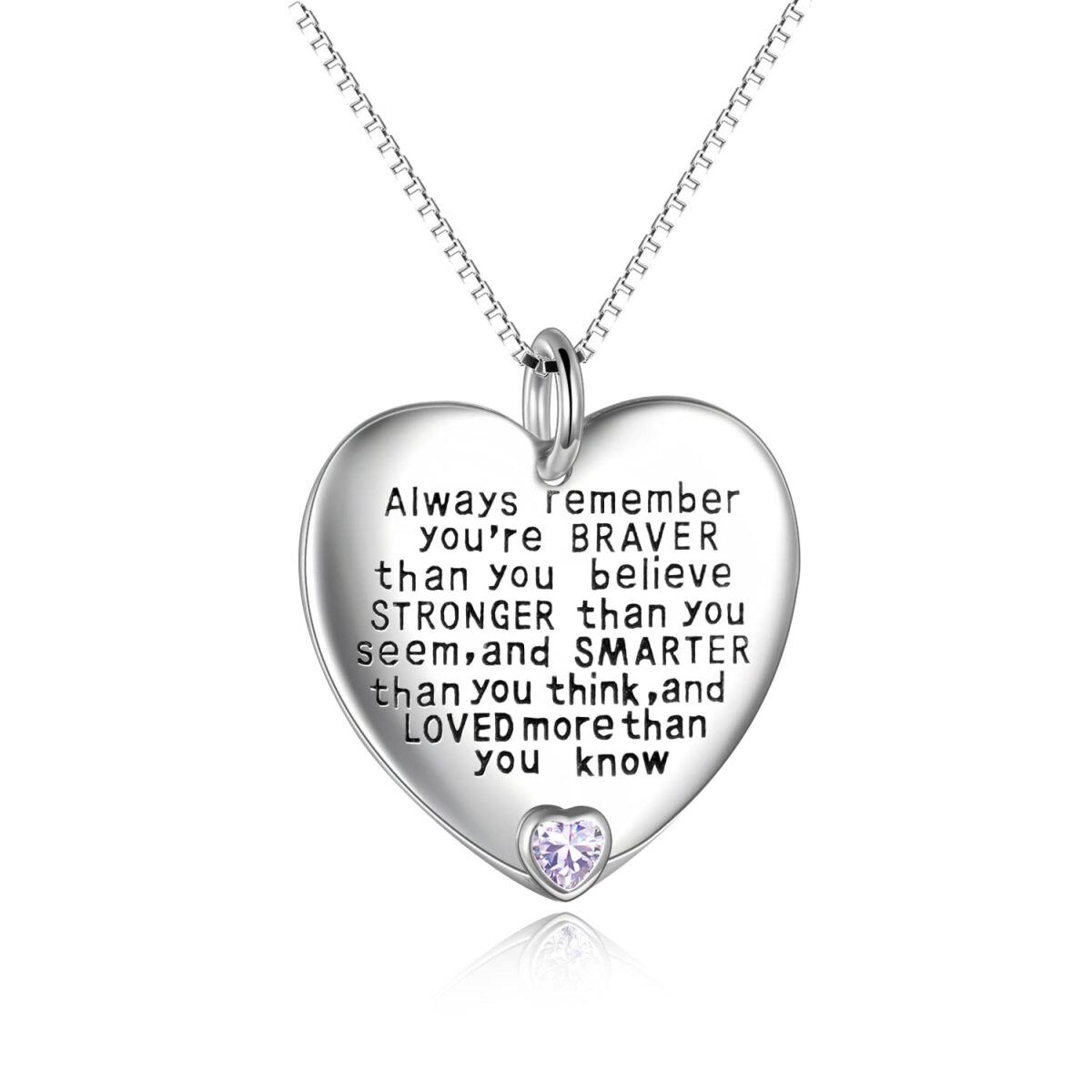 Collar de plata de ley de junio Birthstone Cubic Zirconia Heart Pendant Inspirational Neck-1