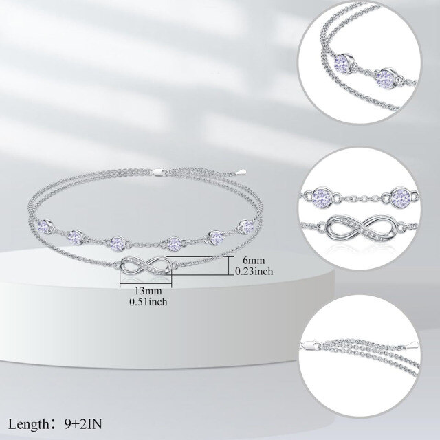 Prata esterlina Zircônia cúbica Pedra de nascimento de junho Símbolo do infinito Tornozeleira multicamadas-4