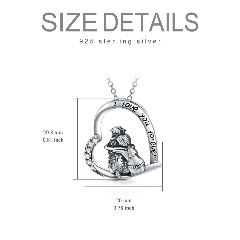Sterling Silver Heart Shaped Cubic Zirconia Dog & Heart Pendant Necklace with Engraved Word-6