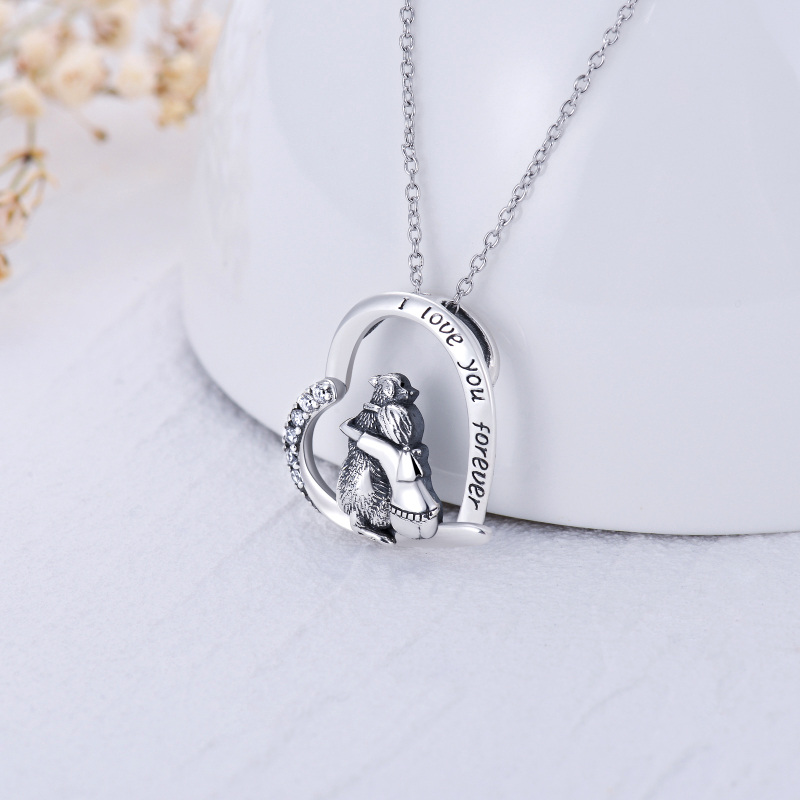 Sterling Silver Heart Shaped Cubic Zirconia Dog & Heart Pendant Necklace with Engraved Word-3