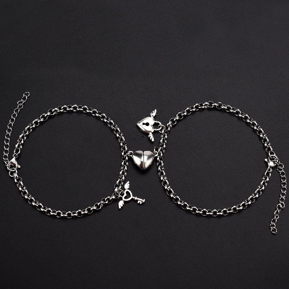 Bracelet en argent sterling avec pendentif clé et serrure-1