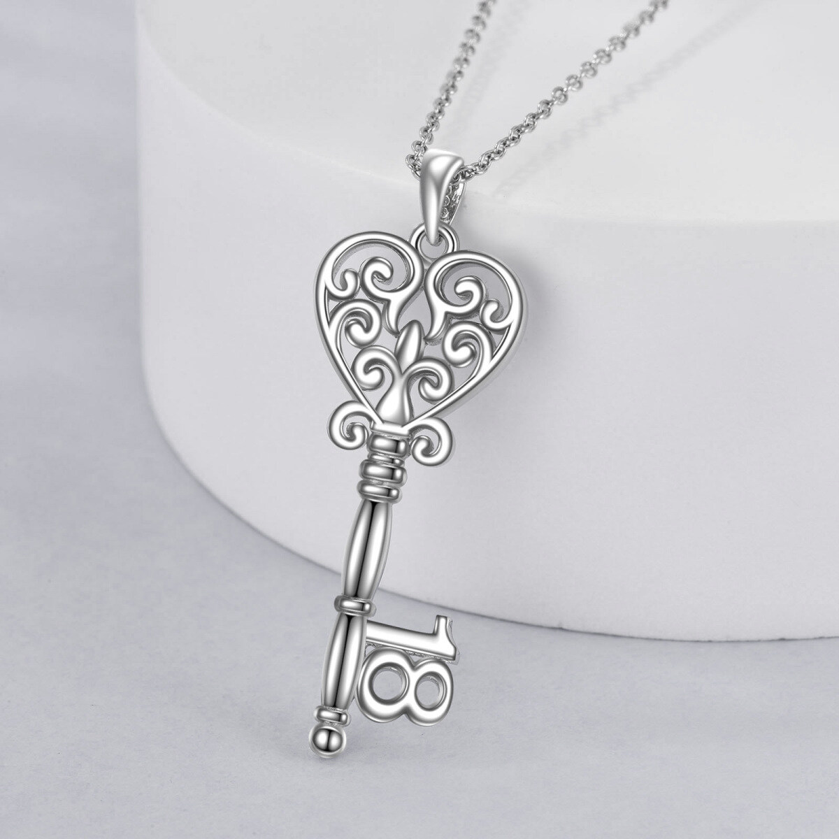 Sterling Silver Key Pendant Necklace-3