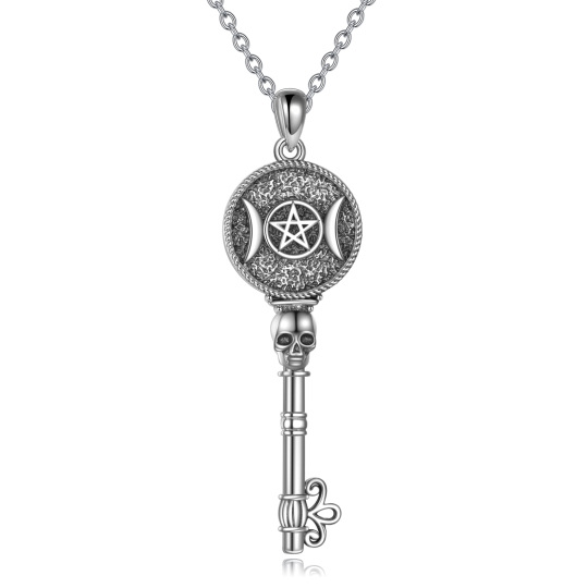 Collier pendentif clé tête de mort en argent sterling