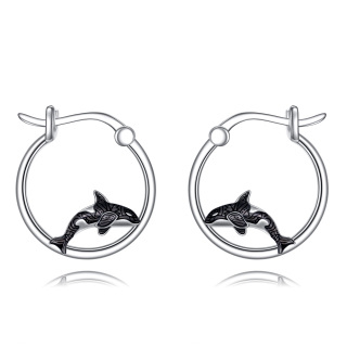 Sterling Silver Killer Whale Hoop Earrings-30