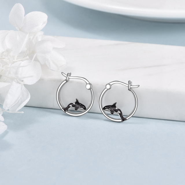 Sterling Silver Killer Whale Hoop Earrings-3