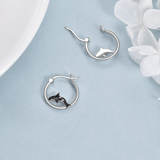 Sterling Silver Killer Whale Hoop Earrings-4