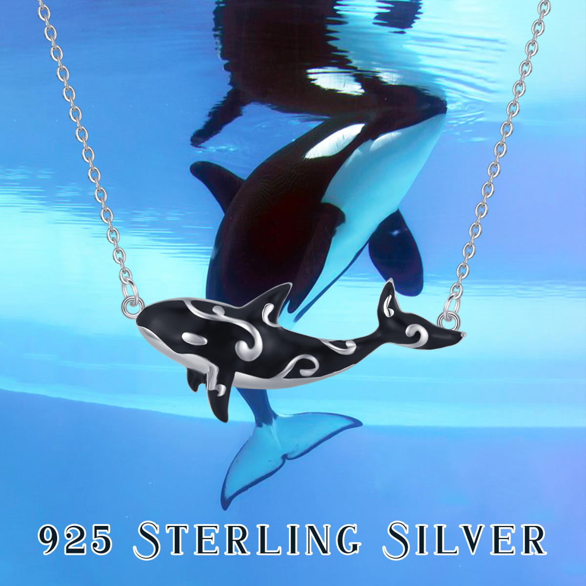 Sterling zilveren walvis hanger ketting-6