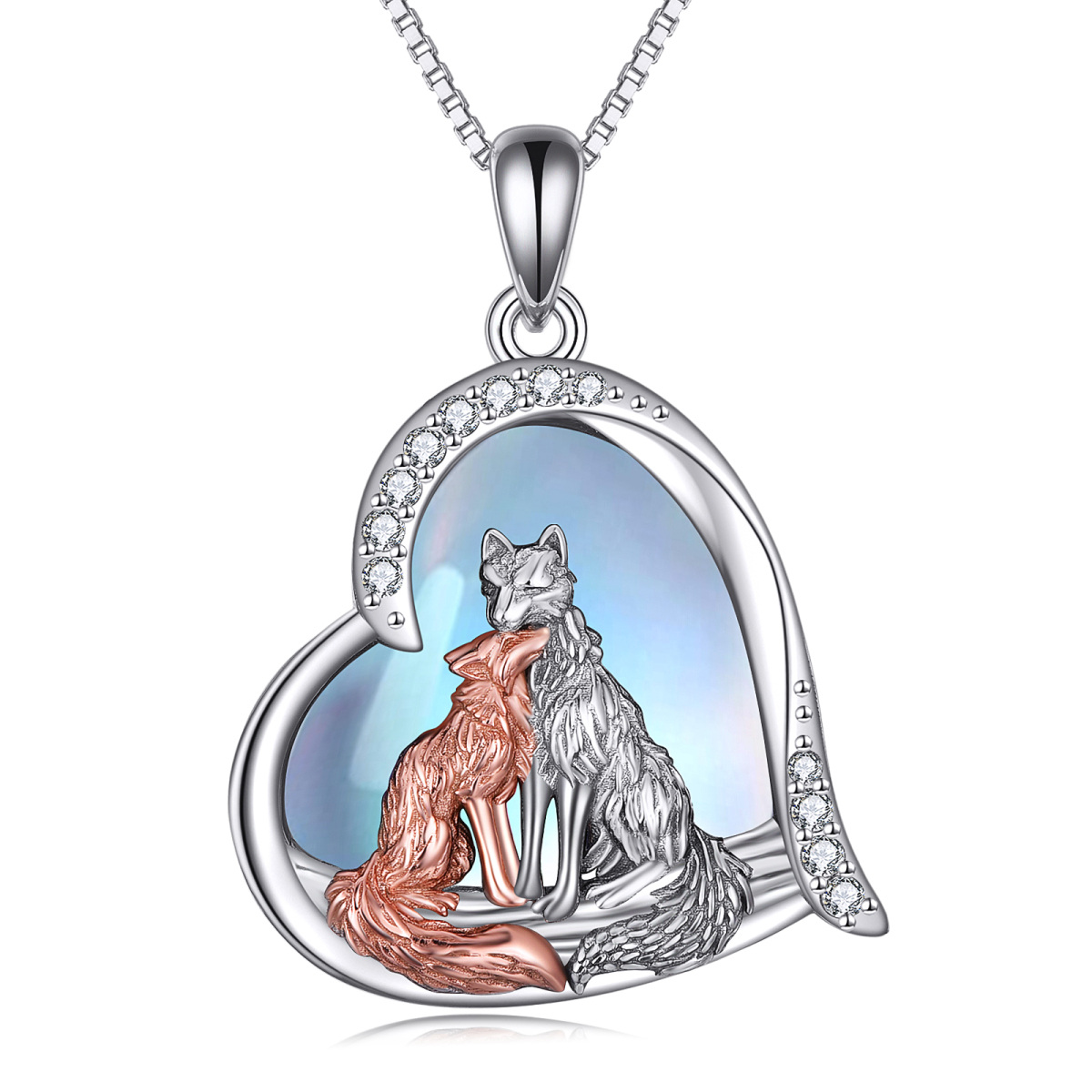 Sterling Silver Two-tone Moonstone Fox Pendant Necklace for Women-1