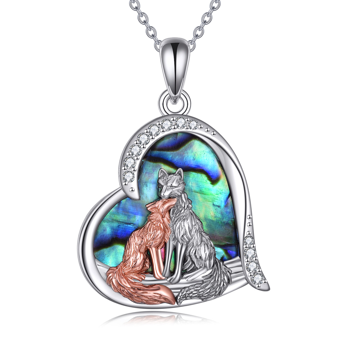 Sterling Silver Two-tone Abalone Shellfish Fox Pendant Necklace for Women-1