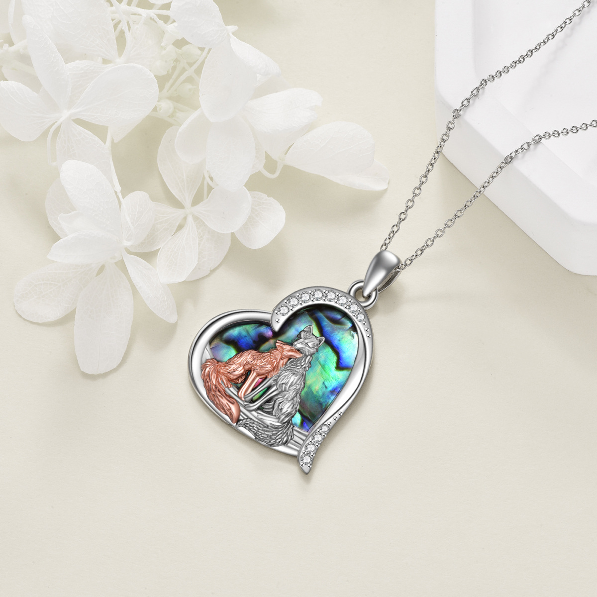 Sterling Silver Two-tone Abalone Shellfish Fox Pendant Necklace for Women-4