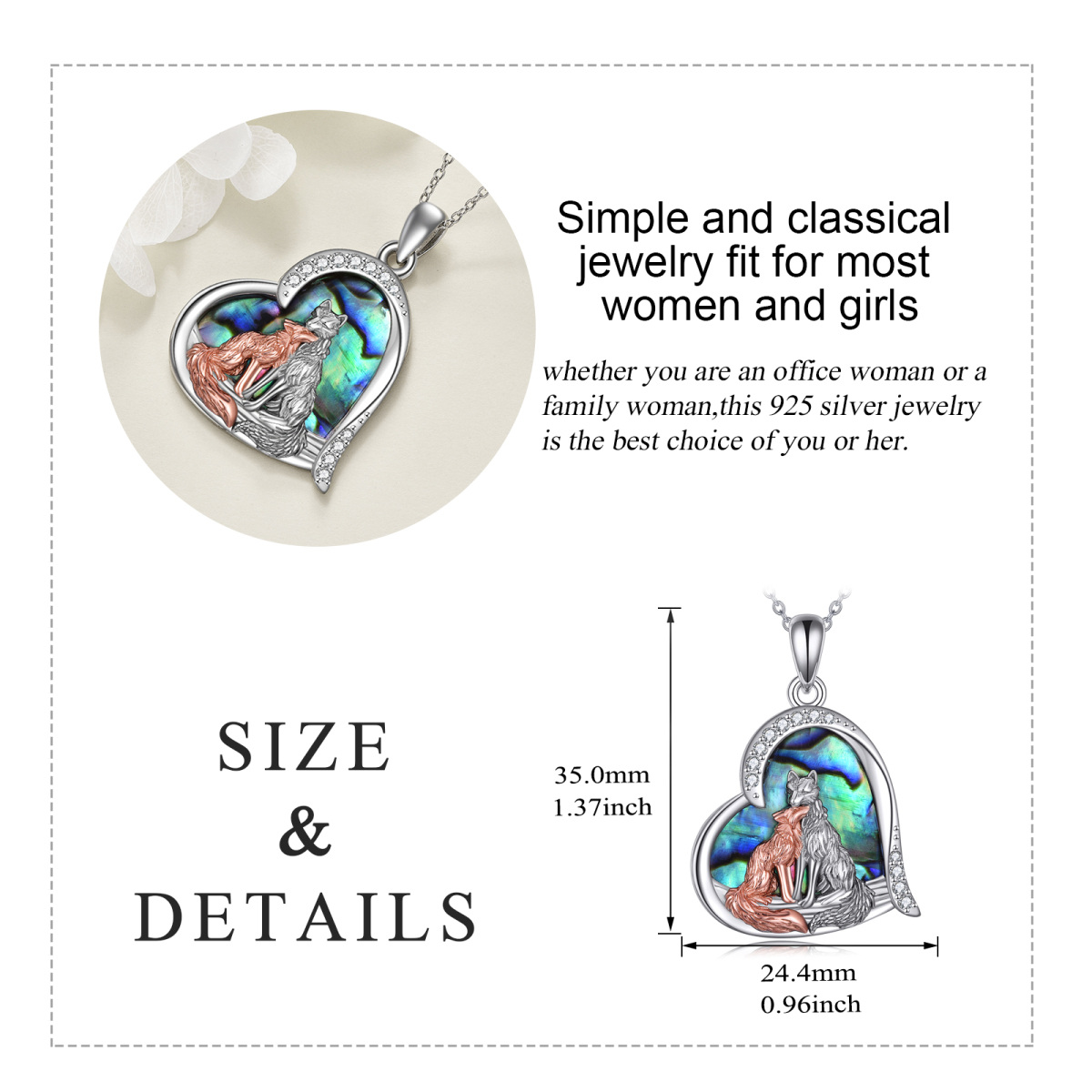 Sterling Silver Two-tone Abalone Shellfish Fox Pendant Necklace for Women-5