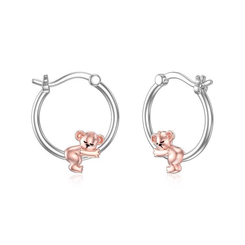 Sterling Silver Two-tone Koala Hoop Earrings-10