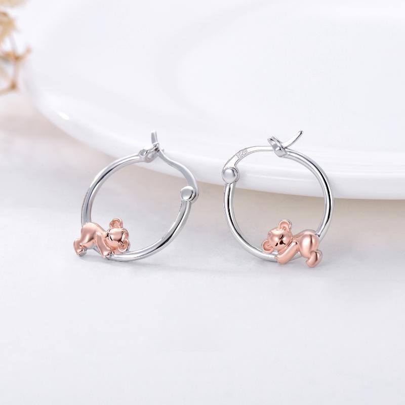 Sterling Silver Two-tone Koala Hoop Earrings-3