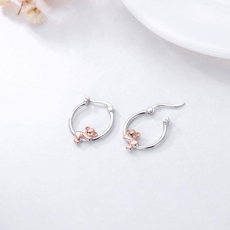 Sterling Silver Two-tone Koala Hoop Earrings-4