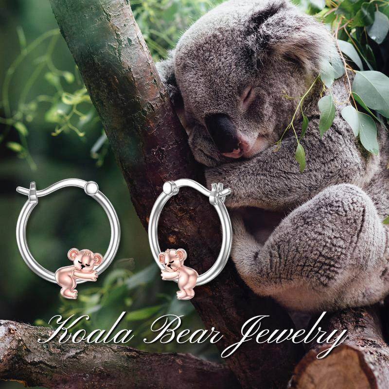 Sterling Silver Two-tone Koala Hoop Earrings-6