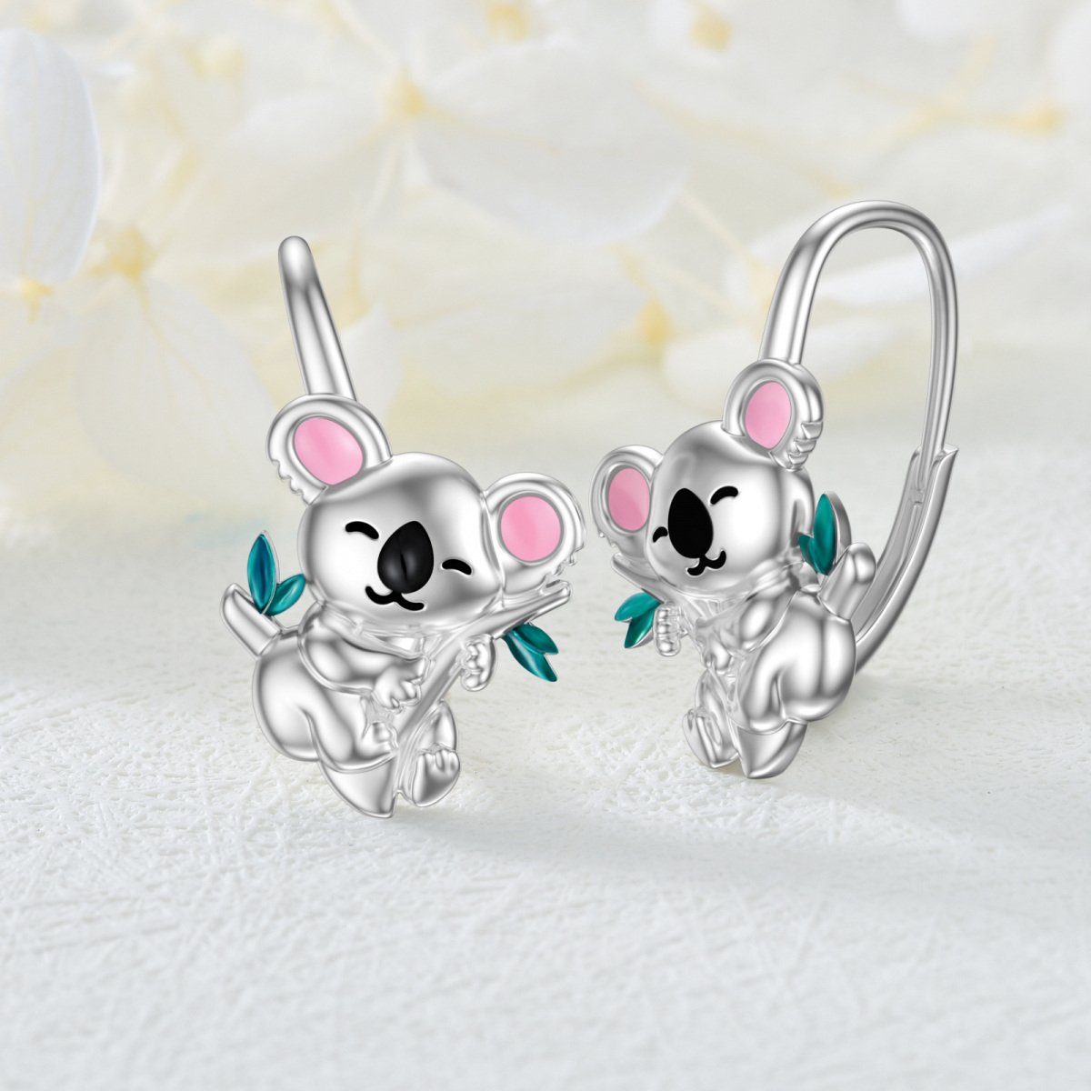 Boucles d'oreilles pendantes Koala en argent sterling-3