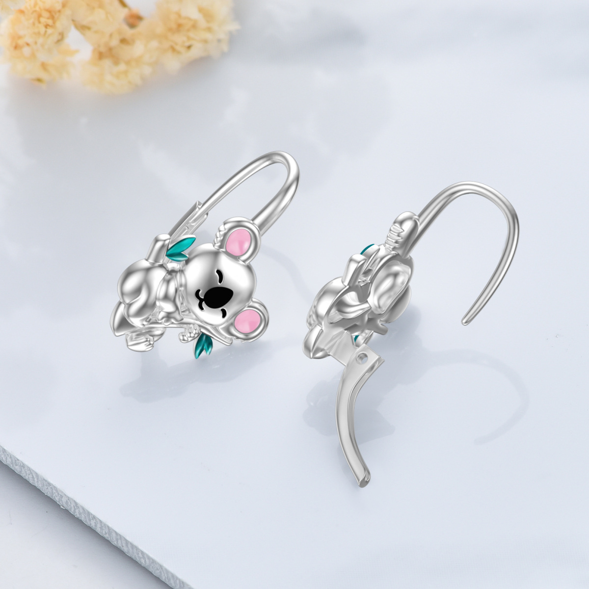 Boucles d'oreilles pendantes Koala en argent sterling-4