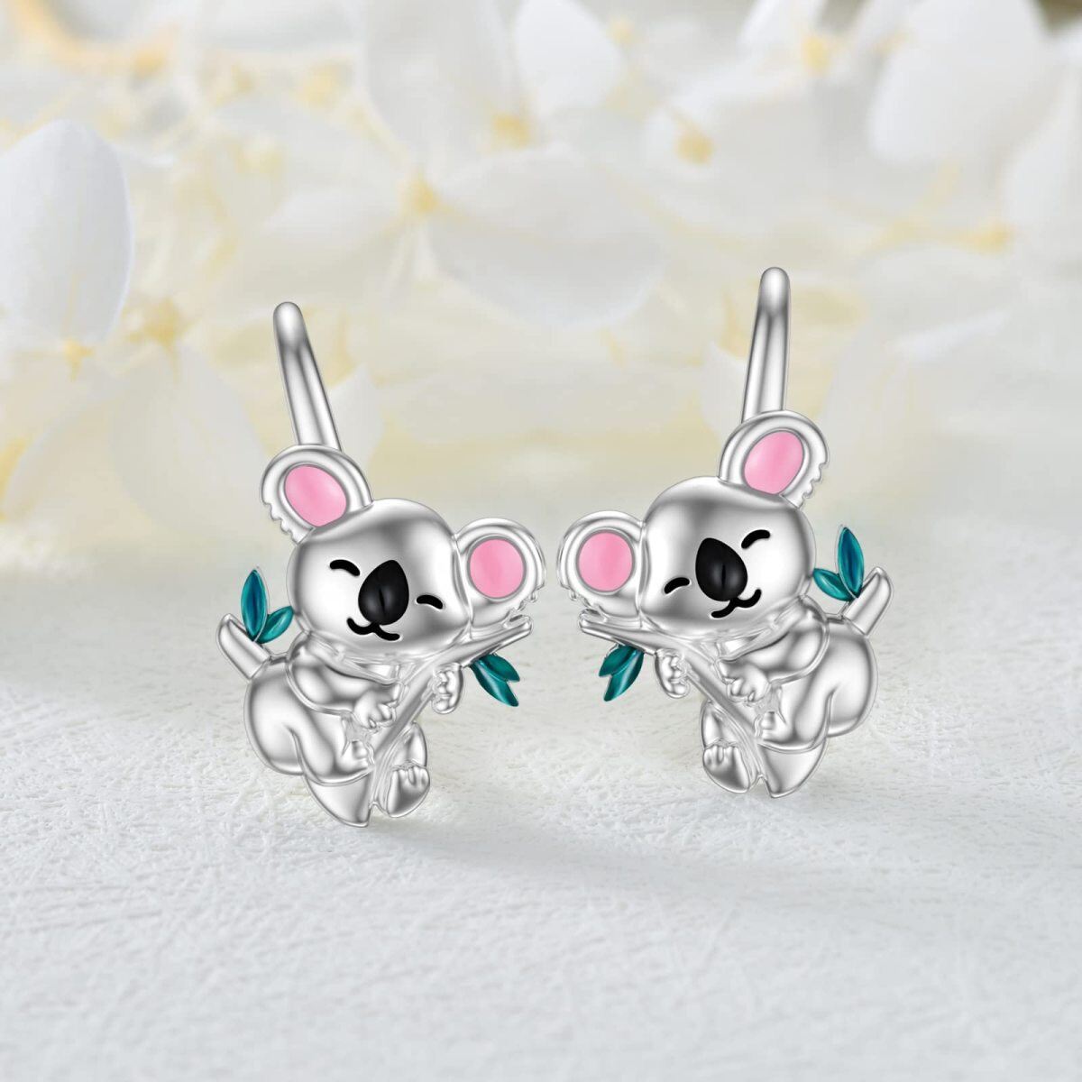 Boucles d'oreilles pendantes Koala en argent sterling-6