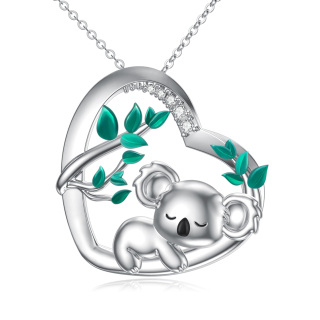 Sterling Silver Cubic Zirconia Koala & Heart Pendant Necklace-5