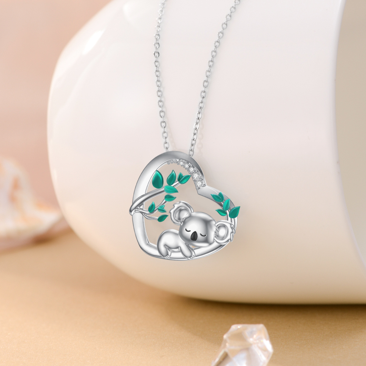 Collana con ciondolo a forma di cuore di koala in argento sterling con zirconi cubici-3