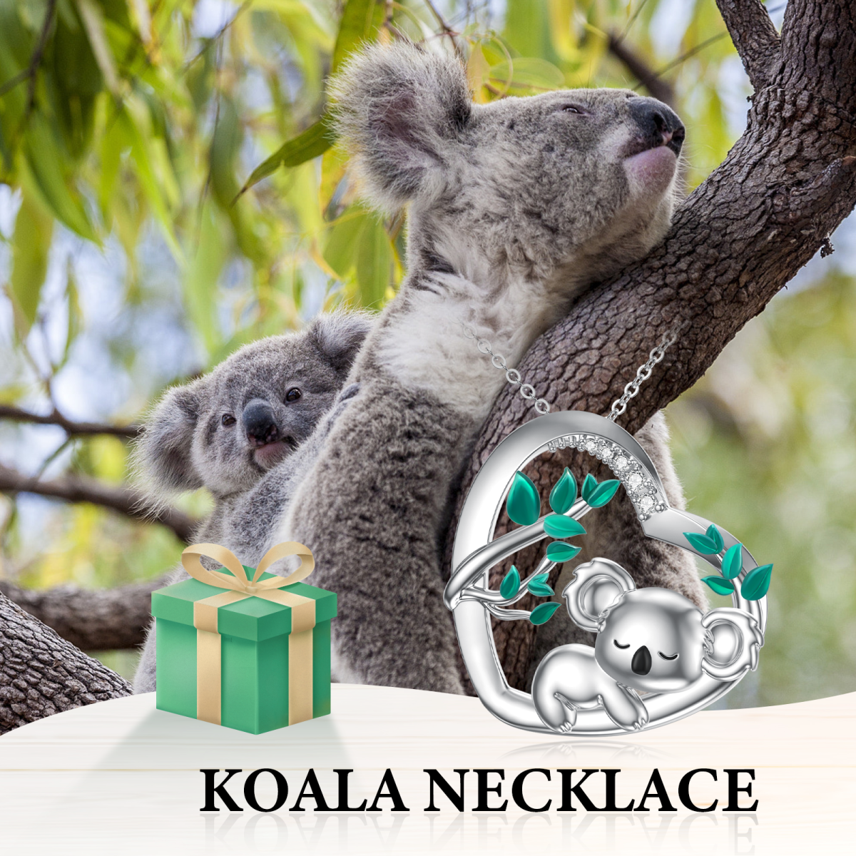 Collana con ciondolo a forma di cuore di koala in argento sterling con zirconi cubici-6