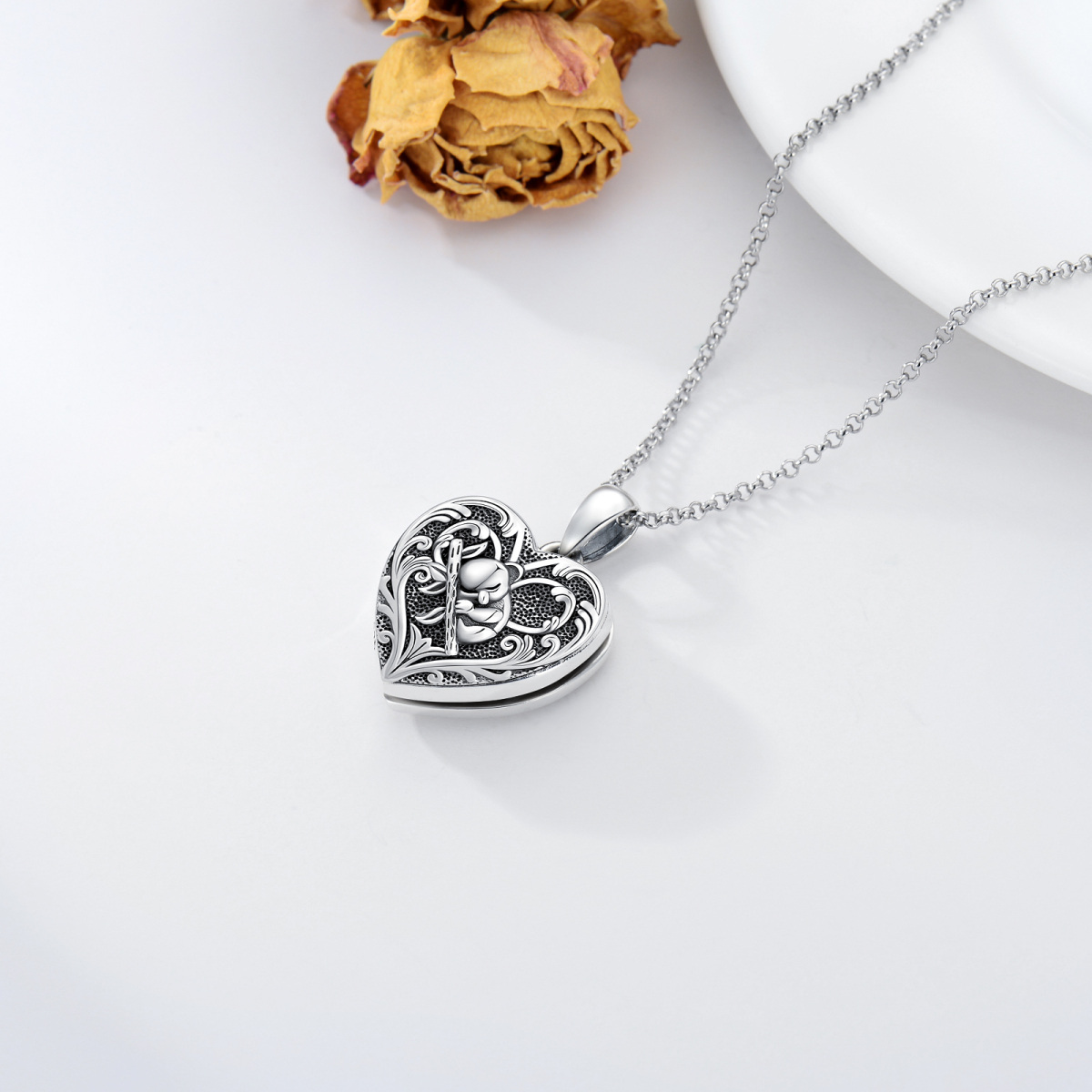 Collier en argent Koala Coeur Personnalisé avec Gravure Photo-4