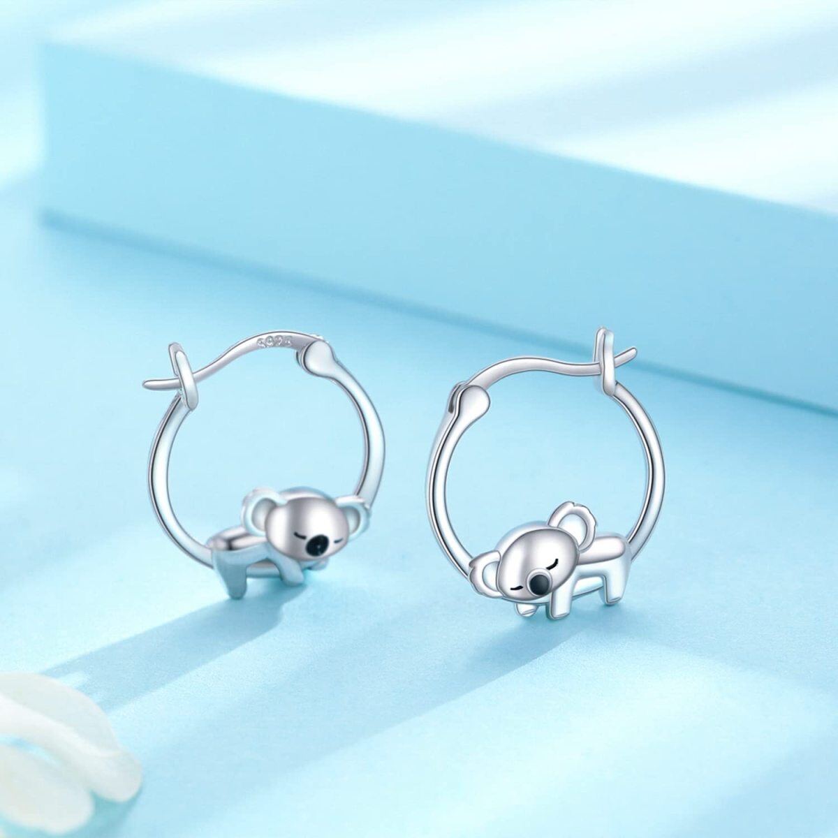 Sterling Silver Koala Hoop Earrings-3