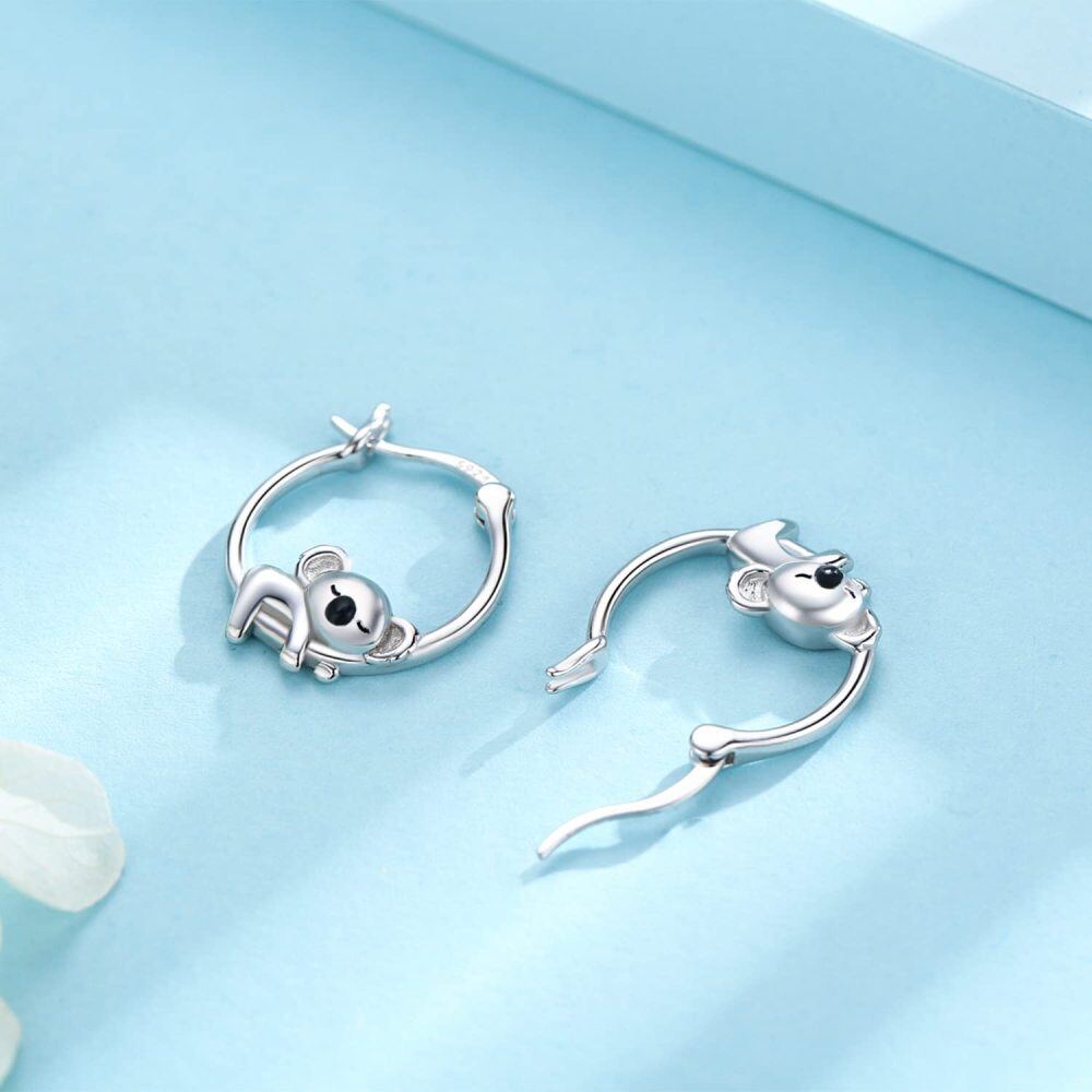 Sterling Silver Koala Hoop Earrings-4
