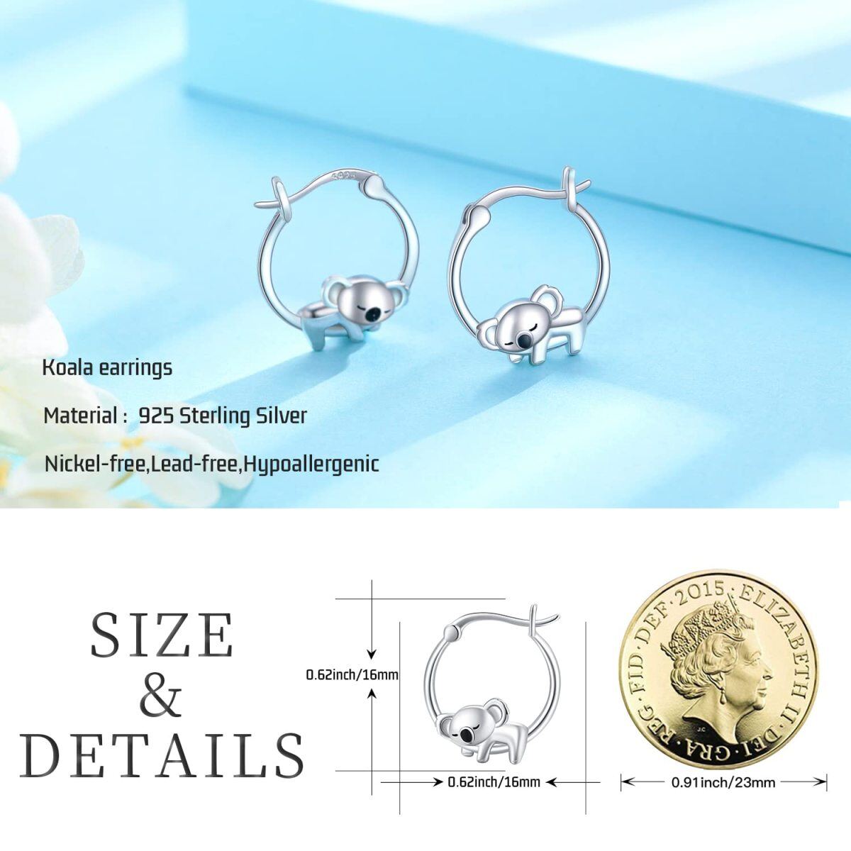 Boucles d'oreilles Koala en argent sterling -5