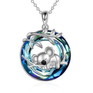 Sterling Silver Koala & Leaves Crystal Pendant Necklace with Engraved Word-35