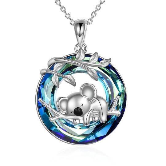 Sterling Silver Koala & Leaves Crystal Pendant Necklace with Engraved Word