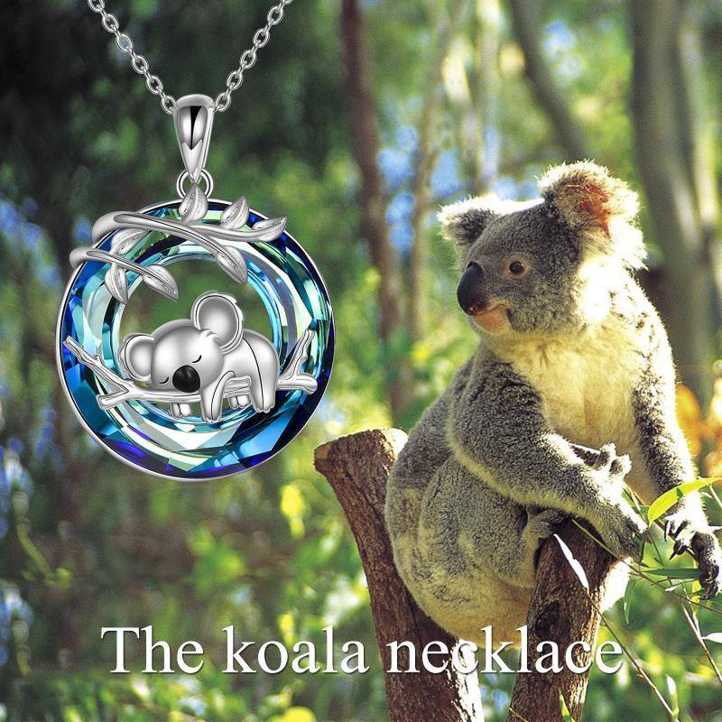 Sterling zilveren Koala & Bladeren kristallen hanger ketting met gegraveerd woord-6