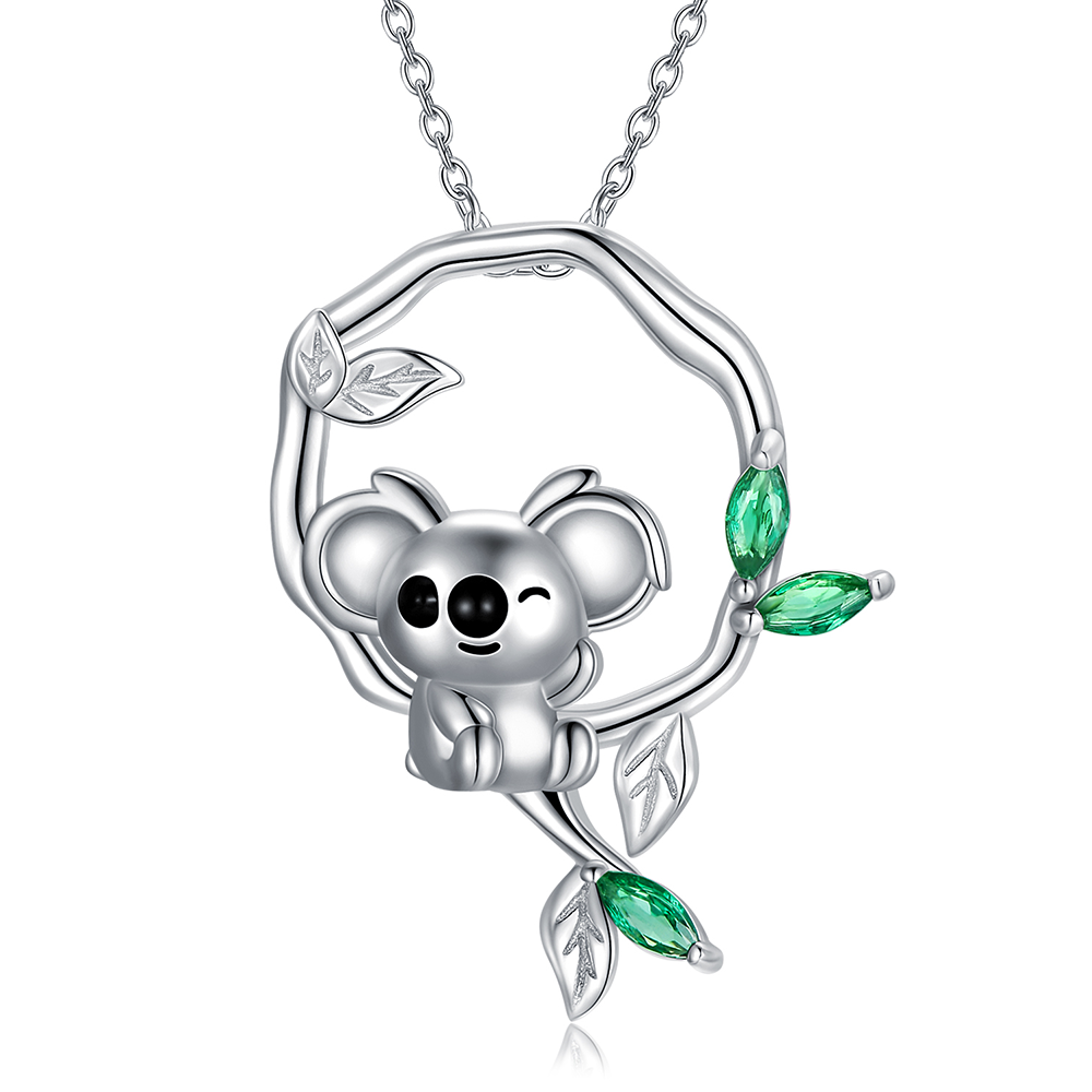 Collier pendentif Koala en argent sterling et zircone cubique-1