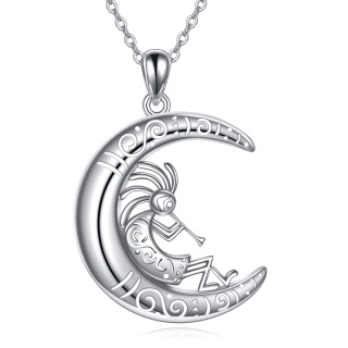 Sterling Silver Kokopelli & Moon Pendant Necklace-4