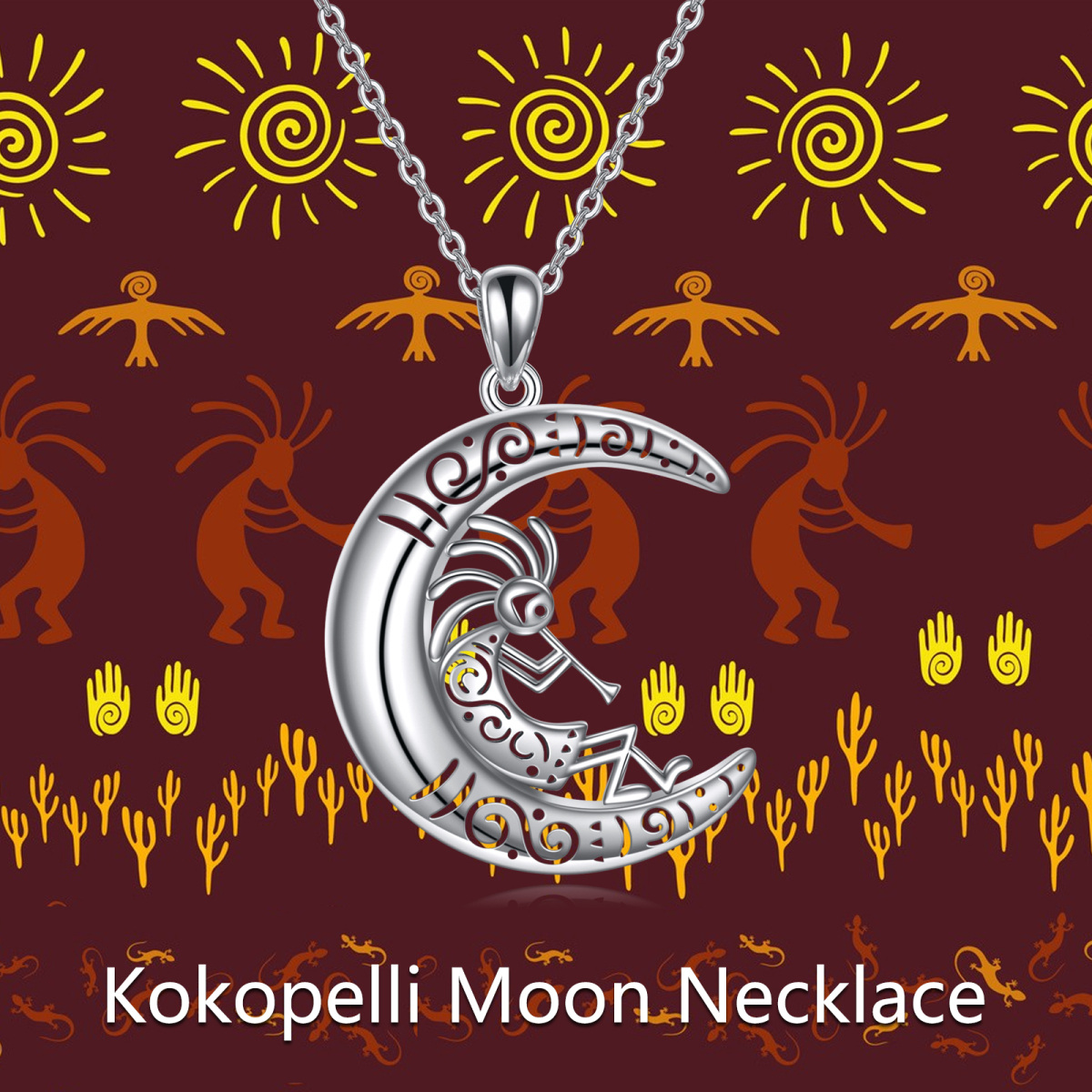 Collar Colgante Kokopelli y Luna en Plata de Ley-3