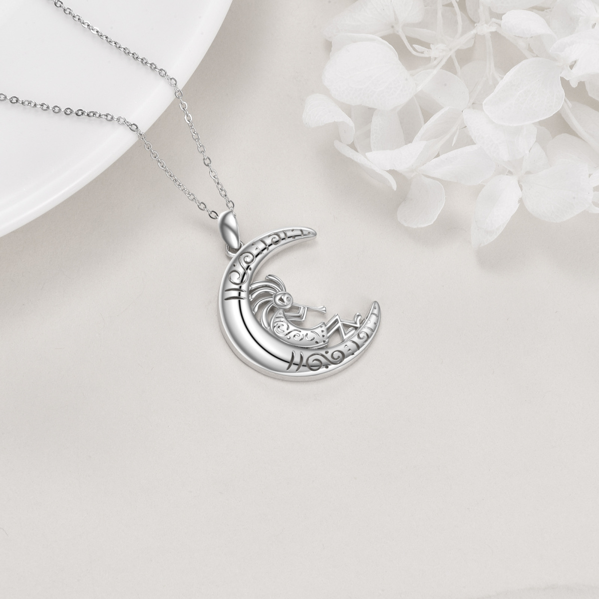 Collier en argent sterling avec pendentif Kokopelli et lune-5