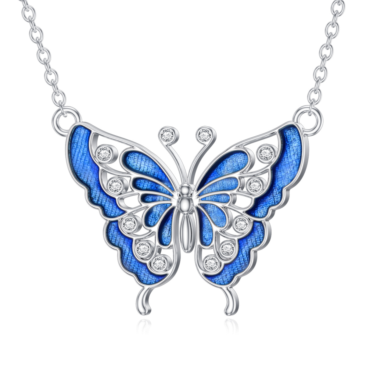 Sterling Silver Lab Created Diamond Butterfly Pendant Necklace-1