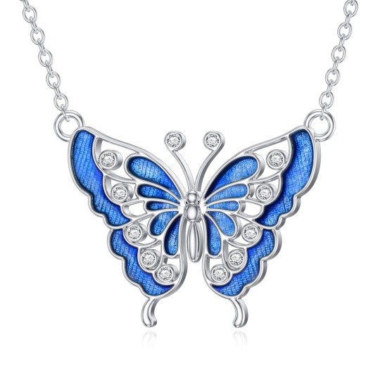 Sterling Silver Lab Created Diamond Butterfly Pendant Necklace