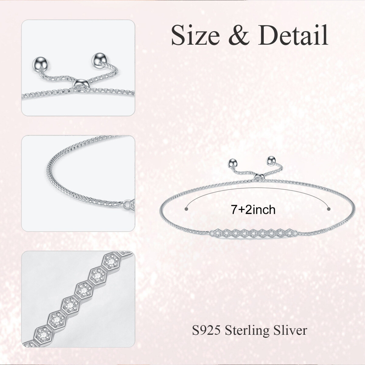 Sterling Silber Labor erstellt Diamant-Kette-Armband-4