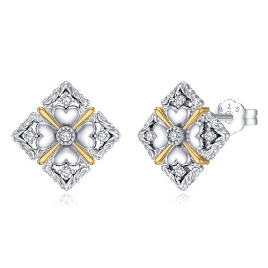 Boucles d'oreilles à tige en forme de cœur en forme de trèfle à quatre feuilles et de diamants créés en laboratoire en argent sterling